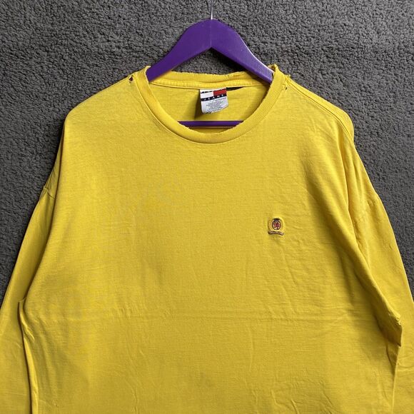 Vintage Y2k Tommy Hilfiger Classic Yellow Long Sleeve Shirt Mens 2XL Distressed - Picture 5 of 16